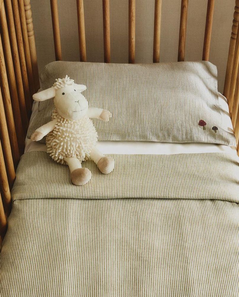 ZARA HOME ДЕТСКИЙ ПОДОДЕЯЛЬНИК В ПОЛОСКУ, ЗЕЛЕНЫЙ