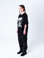 Футболка с принтом "Кот Баюн". Черная