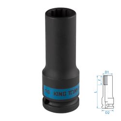 KING TONY (443016M) Головка торцевая ударная глубокая двенадцатигранная 1/2", 16 мм