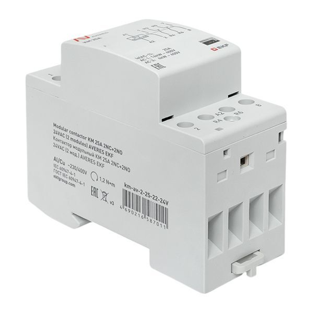 Контактор модульный EKF km-av-2-25-22-24V