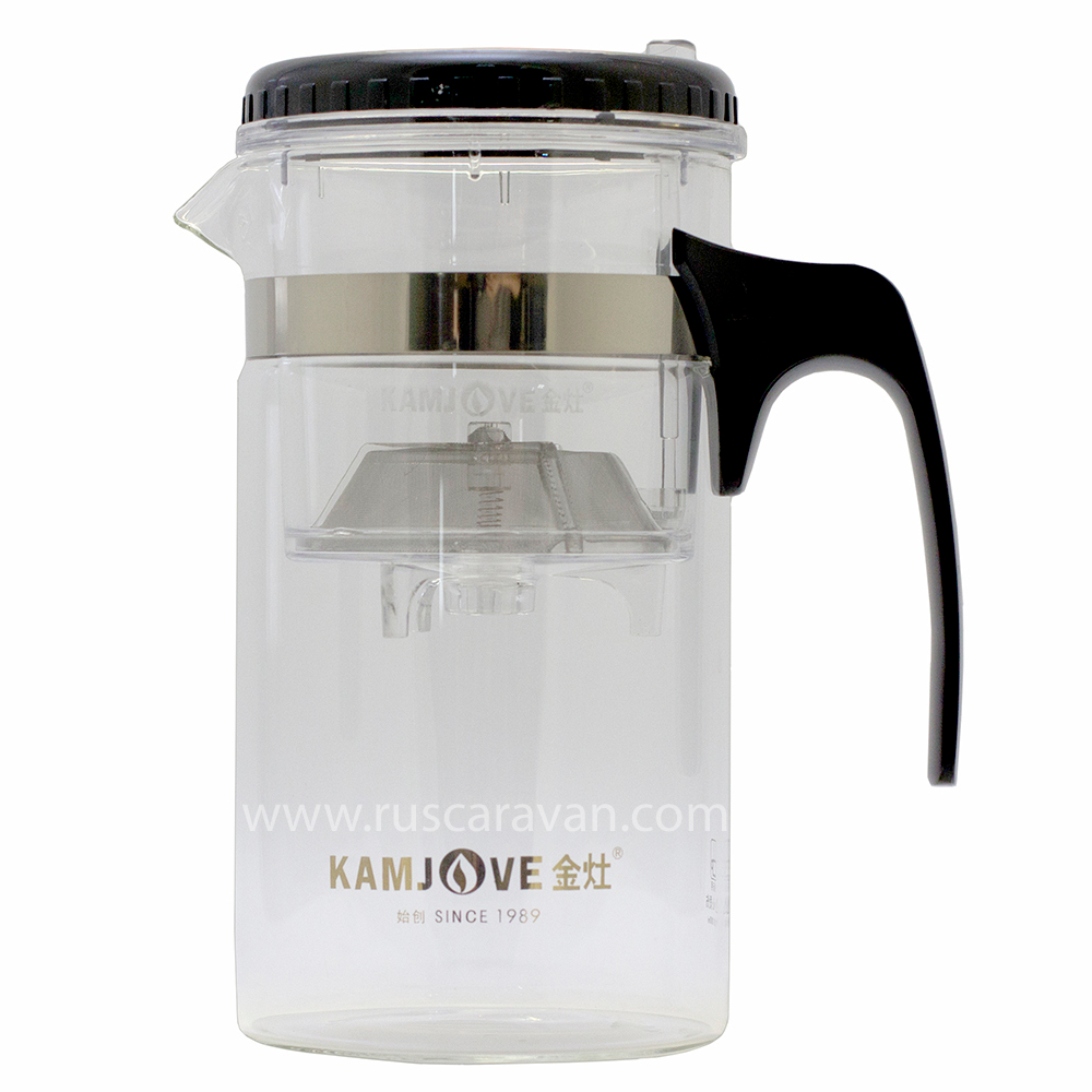 18371 Чайник Kamjove "Изипот" б/носика, съемная крышка, h=19см, d=10см, 1000мл, стекло/пластик