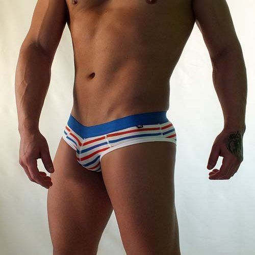 Трусы мужские брифы в разноцветную полоску с синей резинкой Van Baam VB-707-JN07