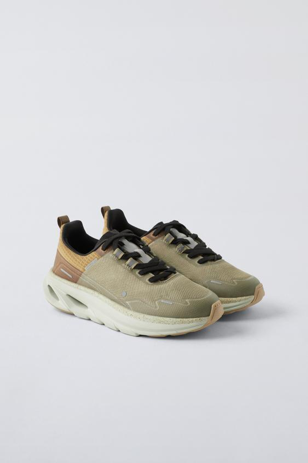 ZARA КРОССОВКИ С ДЕТАЛЯМИ НА ПОДОШВЕ, ЗЕЛЕНЫЙ ХАКИ