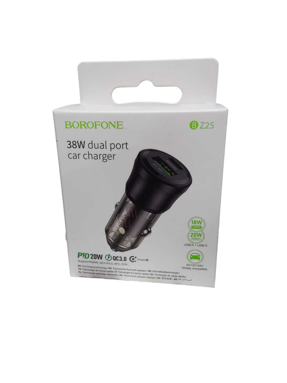 Автомобильный адаптер питания BOROFONE BZ25 PD 38W +QC3.0 (черный)