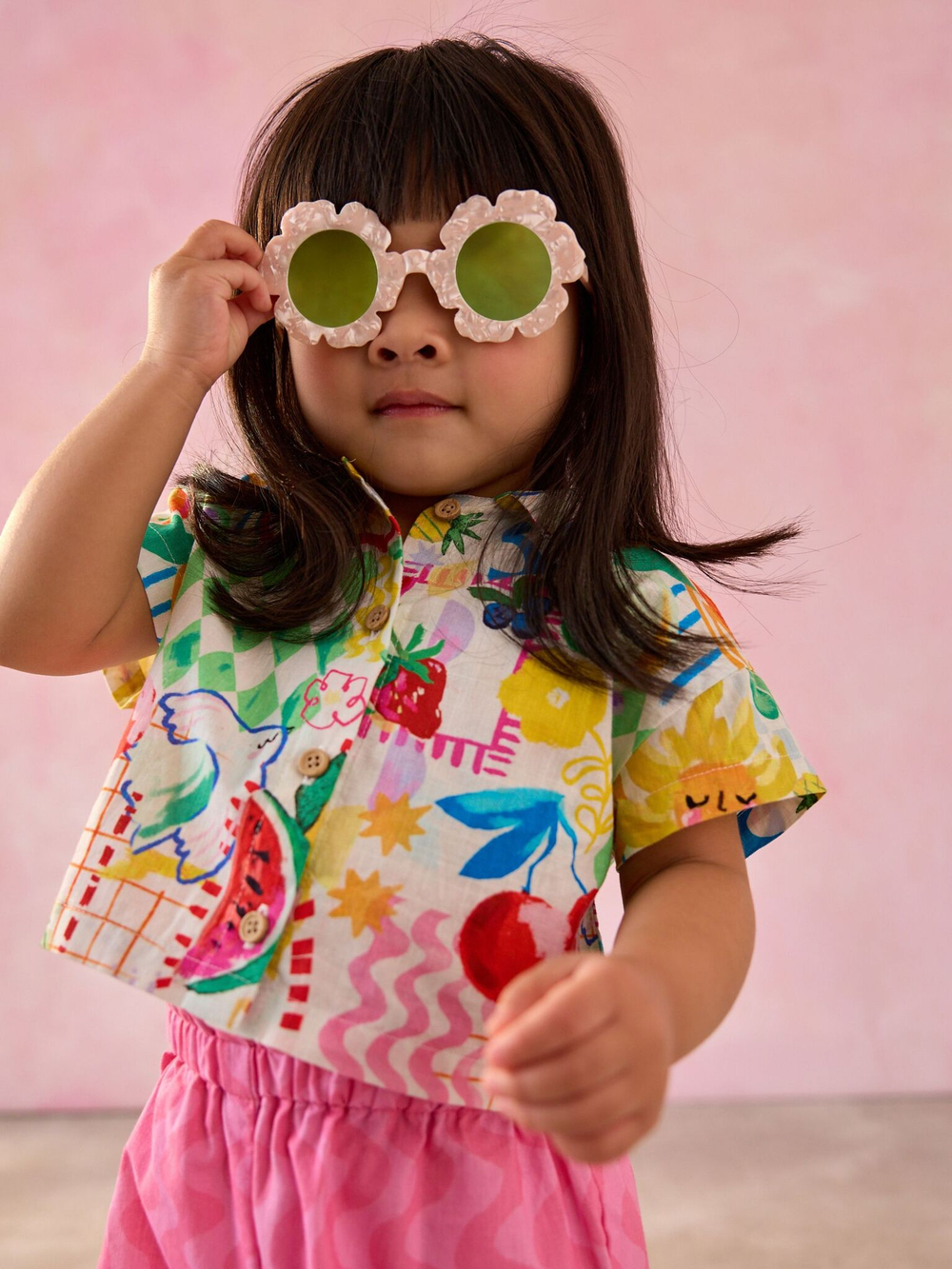 Рубашка и шорты в комплекте для девочки Next E79-496, Розовый, Белый