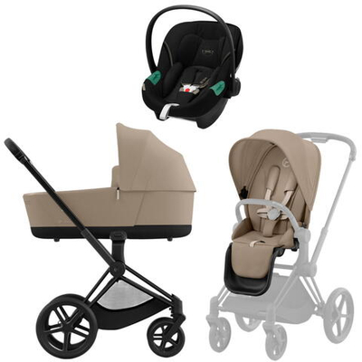 Коляска 3 в 1 Cybex Priam IV Matt Black complete и автокресло Aton S2 i-Size Moon Black Cozy Beige