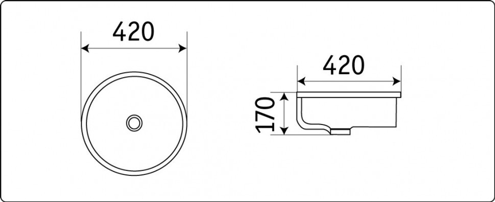 Раковина встраиваемая снизу CeramaLux N 540P 42х42х17 см, белый схема