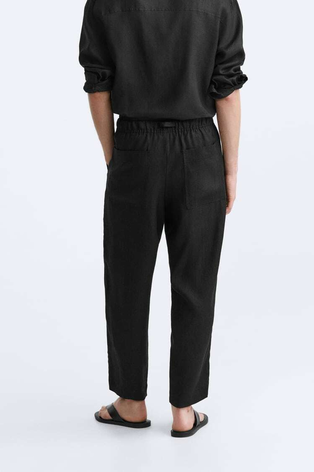 ZARA БРЮКИ-ДЖОГГЕРЫ ИЗ 100% ЛЬНА, ЧЕРНЫЙ