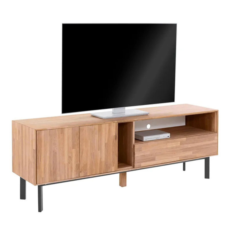 Дизайнерская тумба под телевизор 158 см Виби из массива дуба на металлических ножках, в стиле лофт
