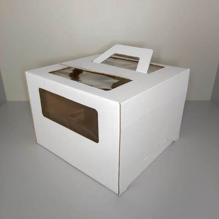 Коробка для торта с окном и ручкой белая 28х28х20 см