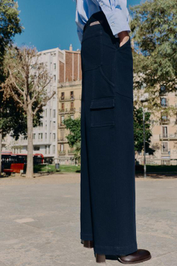 ZARA БРЮКИ КАРГО С ПОЯСОМ, МОРСКОЙ СИНИЙ