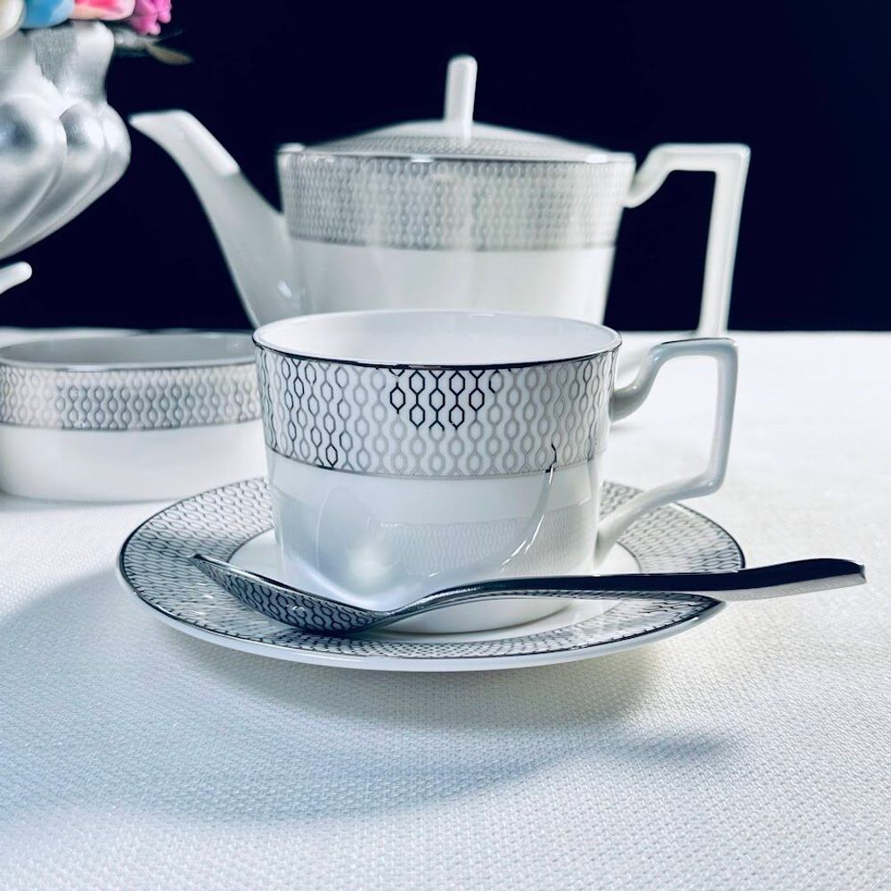 Lenardi 145-556 Чайный набор 12пр. 250 мл СЕВИЛЬЯ СЕРЕБРО в под.уп.(х10)Костяной фарфор