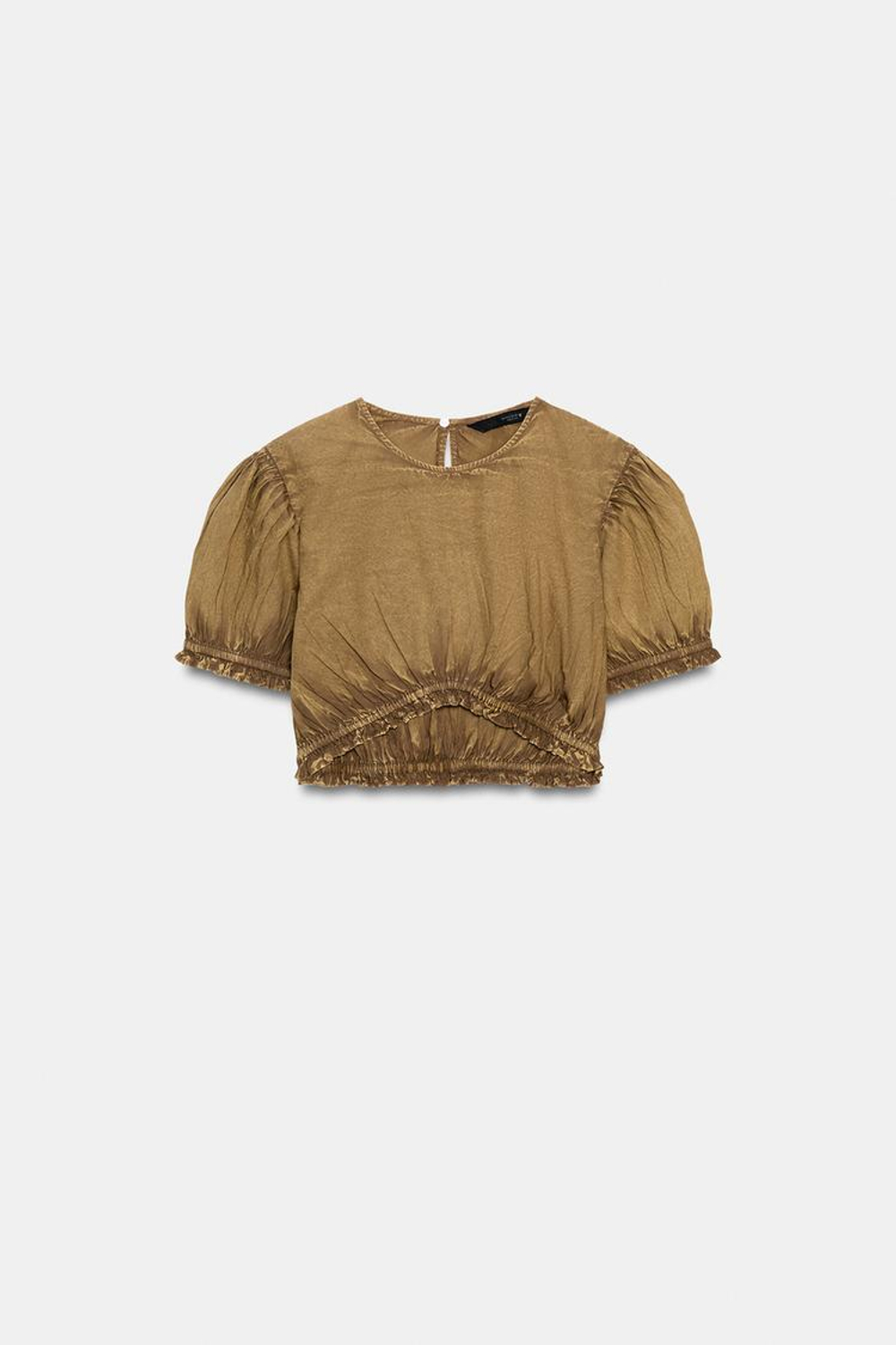 ZARA КРОП-ТОП ИЗ ВЫСТИРАННОГО ПОПЛИНА, ХАКИ