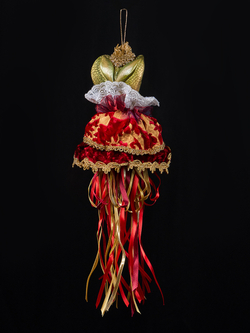 Елочная игрушка Змея 18х41см ChristmasDeLuxe красная с золотом