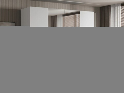 Распашной четырехсекционный шкаф Эмма (с 2 зеркалами и 2 ящиками) с золотыми ручками Белый снег 8685 BS  230*45*260