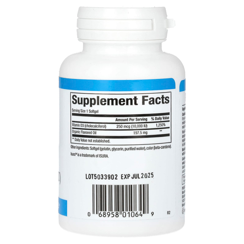 Natural Factors, витамин D3, 250 мкг (10 000 МЕ), 120 мягких таблеток
