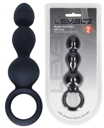 Черная анальная елочка Beaded Silicone Anal Probe with Loop (Цвет: черный)