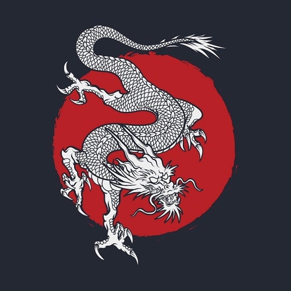 принт с японским драконом темно-синий