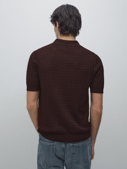 Massimo Dutti Поло из 100% хлопка с узором «косы», бордо