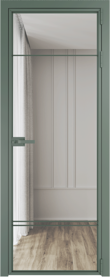 Алюминиевая дверь 4AX зелёный воск стекло прозрачное