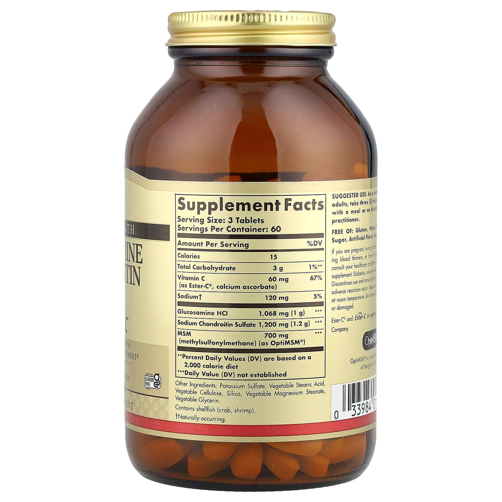 Solgar, глюкозамин, хондроитин и МСМ с Ester-C, 180 таблеток