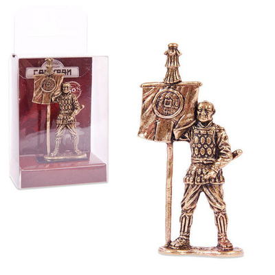 Фигурка Самураи Знаменосец, латунь. Игрушка литая металлическая 54 мм (1:32)