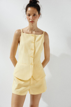 ZARA ТОП-ЖИЛЕТ С ПУГОВИЦАМИ, СВЕТЛО-ЖЕЛТЫЙ