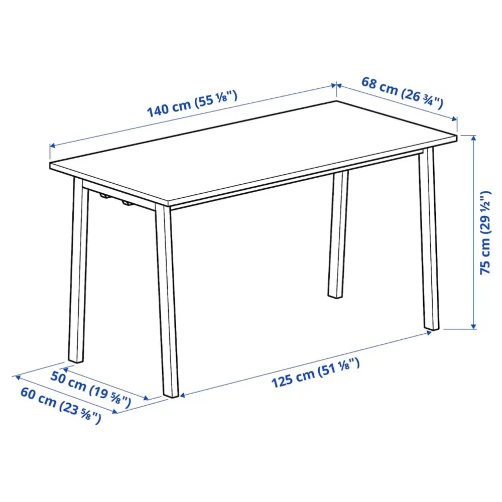 Стол для переговоров - MITTZON IKEA /ИКЕА МИТТЗОН , 68х140х75 см, белый/черный