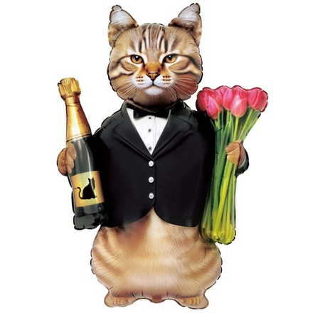 ФИГУРА Кот с тюльпанами и шампанским 117 см