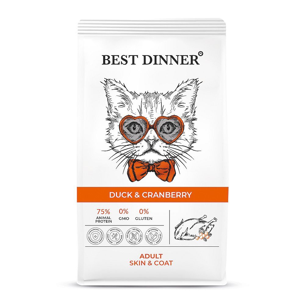 Сухой корм Best Dinner Adult Cat Duck &amp; Cranberry для ухода за кожей и шерстью кошек с Уткой, па