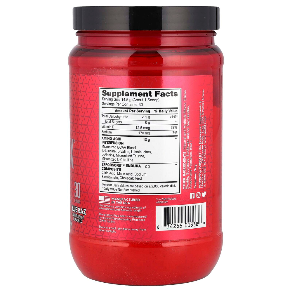 BSN, AminoX®, выносливость и восстановление, со вкусом голубой малины, 435 г (15,3 унции)