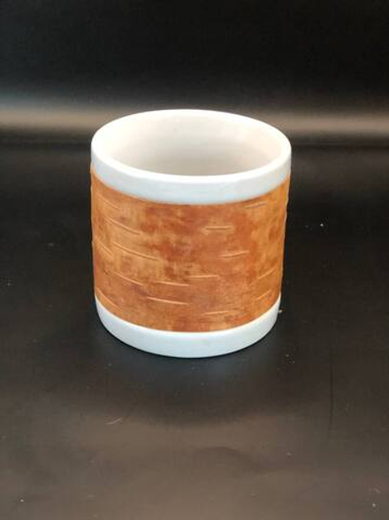 Кружка малая фарфоровая без ручки с берестой. Коллекция Log (Бревно)