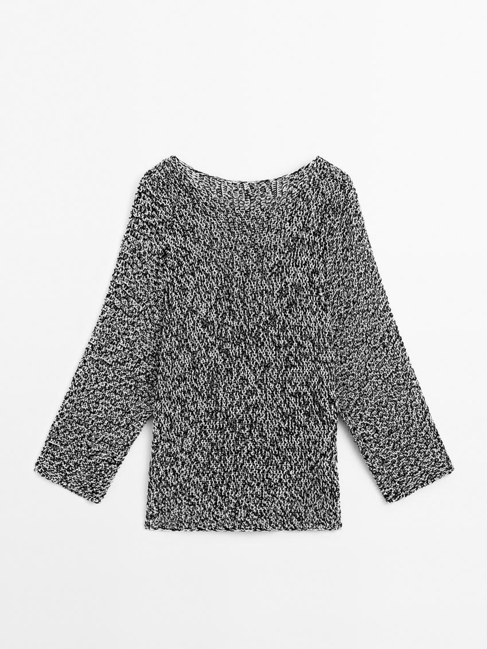 Massimo Dutti Свитер из 100% хлопка с меланжевым узором, натуральный, кремовый