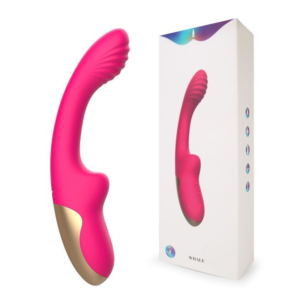 Розовый изогнутый ребристый вибромассажер - 21 см. (Цвет: розовый)