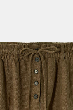 ZARA БРЮКИ BAGGY ИЗ СМЕСОВОГО ЛЬНА, КОРИЧНЕВЫЙ