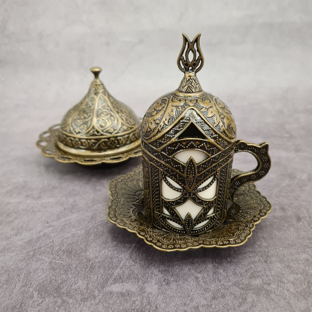 Кофейный набор "Lale" на 2 персоны с лукумницей и подносом/ACAR. Турция (бронзовый)