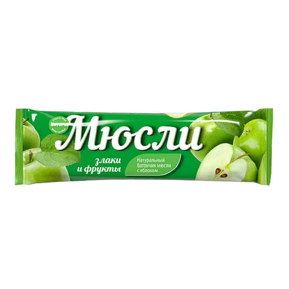 Мюсли прессованные. Батончик Effort muesli яблоко и злаки