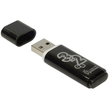 Память 32GB, Smart Buy, Glossy, Flash USB 2.0, черный, пластик. корпус