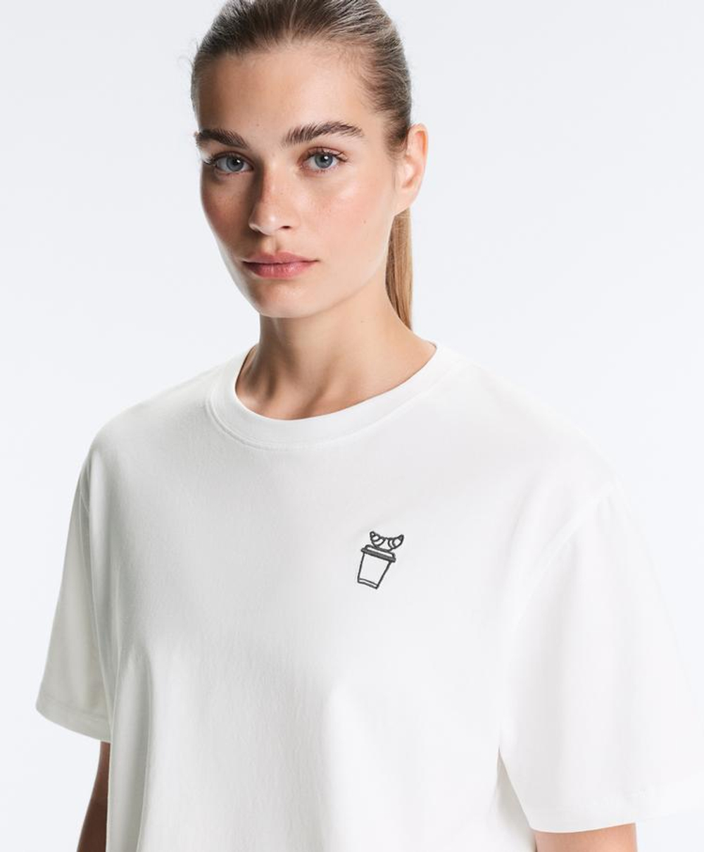 Oysho Футболка Boxy из смесового хлопка с надписью, белый