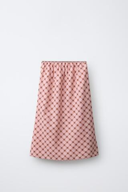 ZARA ЮБКА МИДИ В КЛЕТКУ, РОЗОВЫЙ