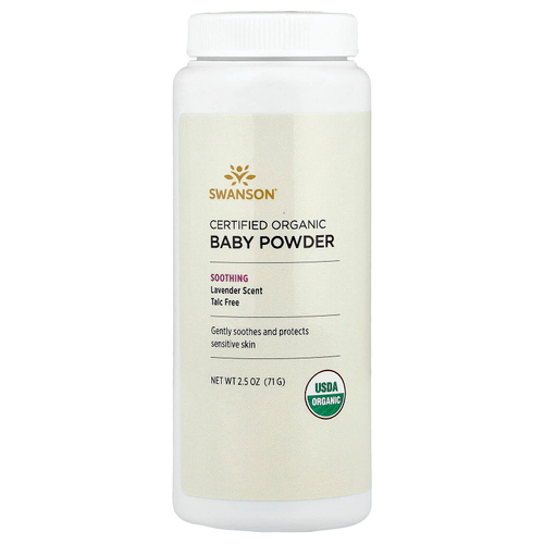 Swanson Vitamins, Сертифицированная органическая детская присыпка, с лавандой, 71 г (2,5 унции)