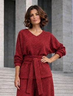 Лонгслив / меланж бордово -красный