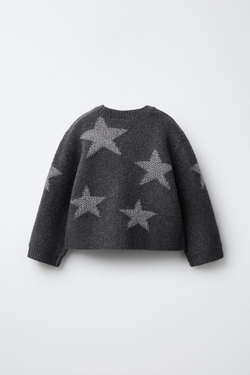 ZARA СВИТЕР С БЛЕСТЯЩИМИ ЗВЕЗДАМИ, СЕРЫЙ МЕЛАНЖ