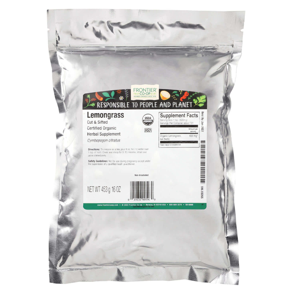 Frontier Co-op, Органический лемонграсс, нарезанный и просеянный, 453 г (16 унций)