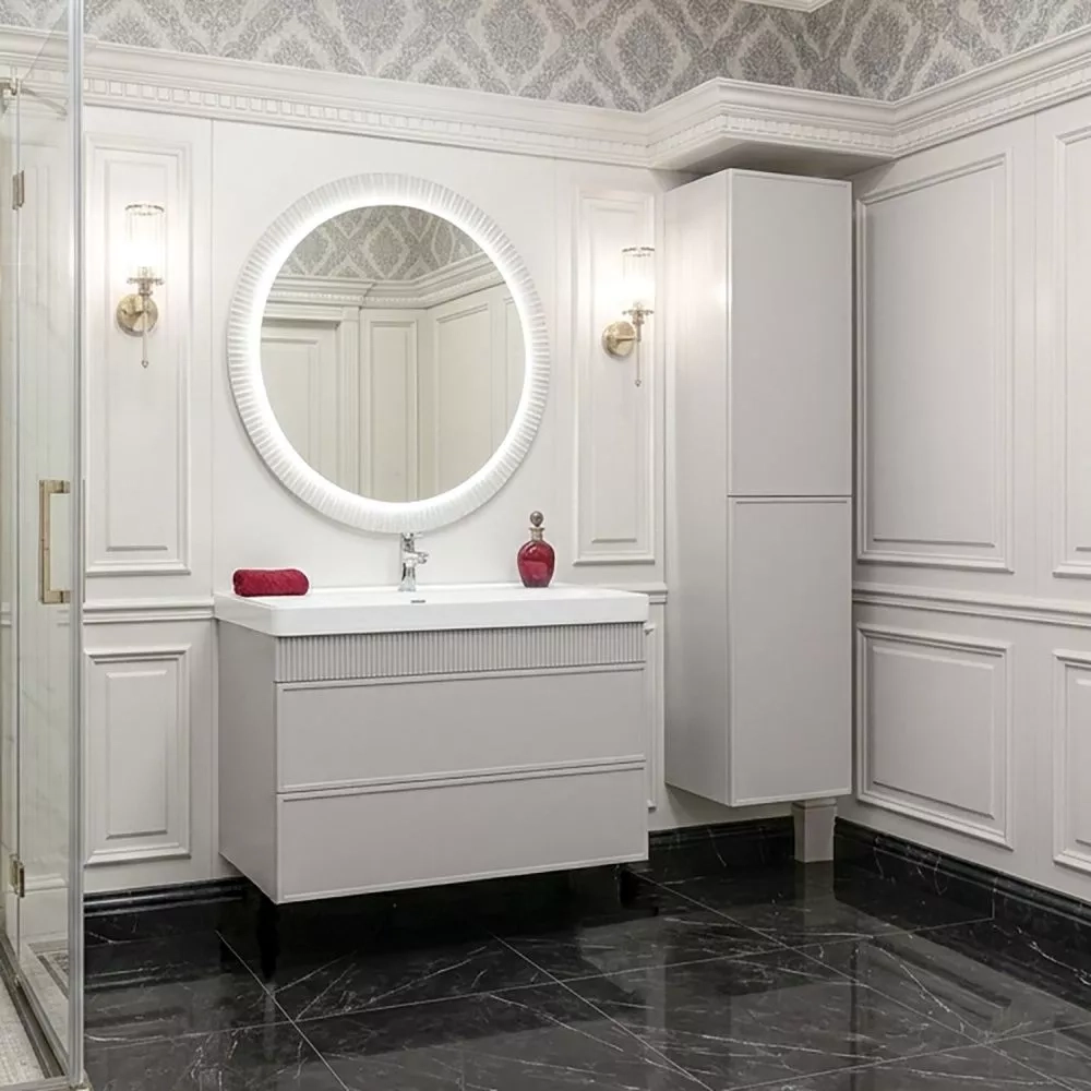 Подвесная тумба-умывальник Comforty Мадрид-100М2(Н) серый шёлк с раковиной CF19595BX-100