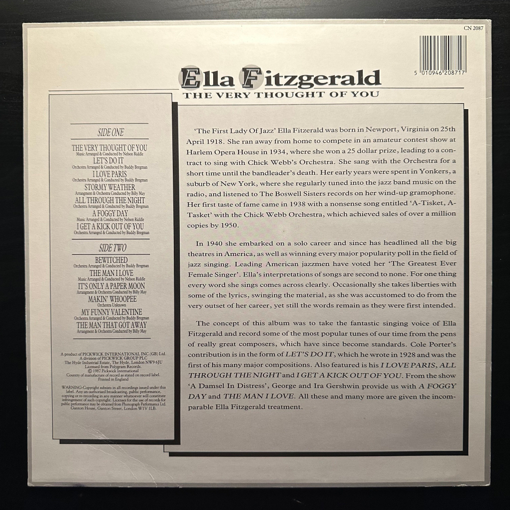 Ella Fitzgerald - The Very Thought Of You (Англия 1987г.)