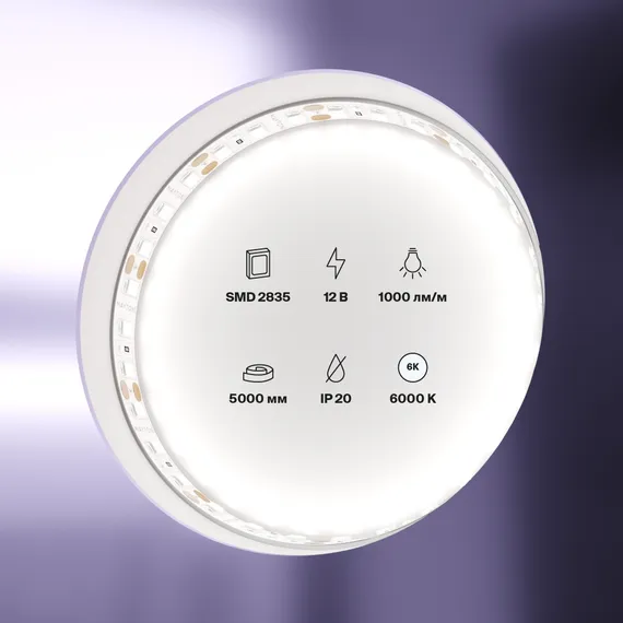 Светодиодная лента 12В 2835 9,6Вт/м 6000K 5м IP20 Led Strip 10110