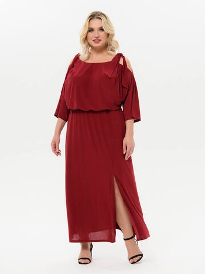 Платье вечернее с открытыми плечами, цвет марсала