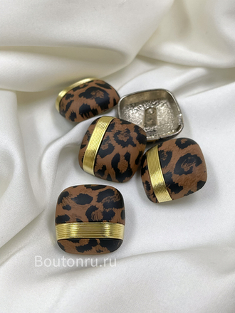 Пуговицы леопардовые квадратные в золотистом металле
