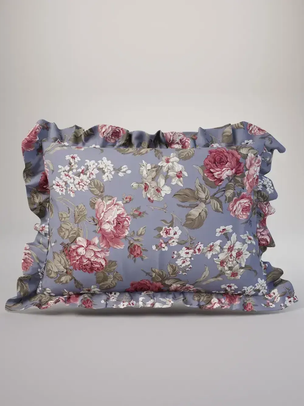 Декоративная наволочка с рюшами, оборками "Прохоровская роза(новая)" 50х70 см, 1 шт, без молнии